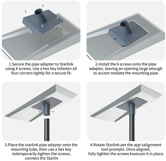 Alt view image 4 of 6 - Starlink Performance Gen 3 Pipe Adapter,Heavy Duty Stainless Steel Starlink Performance Roof Flat Mount Kit,Starlink V3 Pole Wedge Mounting Kit,Fits Boat, RV for Extreme Climates