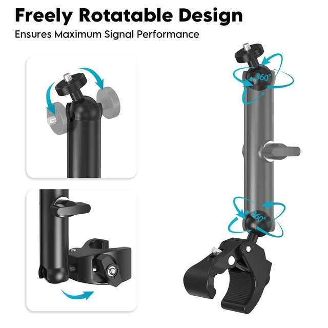 Alt view image 4 of 7 - Starlink Mini Mount Clamp with Pipe Adapter for Starlink Mini Aluminum Starlink Pole Mount with 1/4" & 3/8" Threads & Adjustable Bracket for Starlink Mini & Mini X on Roof Rack, Boat