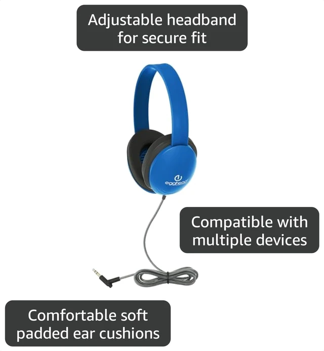 Alt view image 6 of 7 - Heavy-Duty Kids Headphone with Tri-Shield Chew-Resistant Cord, Adjustable Headband, Padded Ear Cushions, and Storage Bag