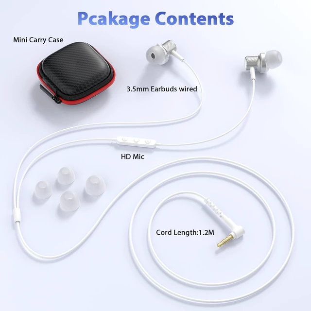 Alt view image 2 of 7 - Wired Earbuds 3.5mm Earphones for Chromebook Laptop Kids School with Case 3.5 mm Jack Corded Headphones with Microphone Control Plug-in Earbud for Kindle Fire/Samsung/Computer/Tablet Airplane,White
