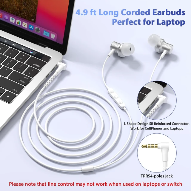 Alt view image 4 of 7 - Wired Earbuds 3.5mm Earphones for Chromebook Laptop Kids School with Case 3.5 mm Jack Corded Headphones with Microphone Control Plug-in Earbud for Kindle Fire/Samsung/Computer/Tablet Airplane,White