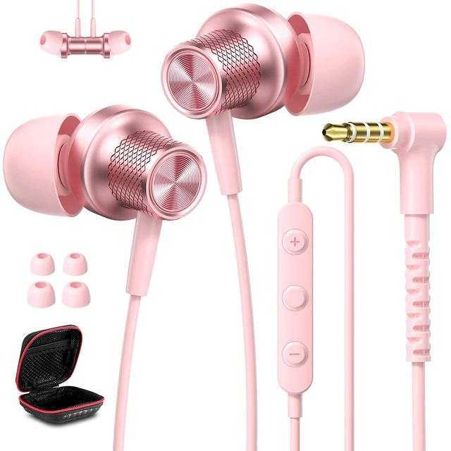 Main image of Wired Earbuds 3.5mm Earphones for Chromebook Laptop Kids School with Case 3.5 mm Jack Corded Headphones with Microphone Control Plug-in Earbuds for Kindle Fire/Samsung/Computer/Tablet Airplane,Pink