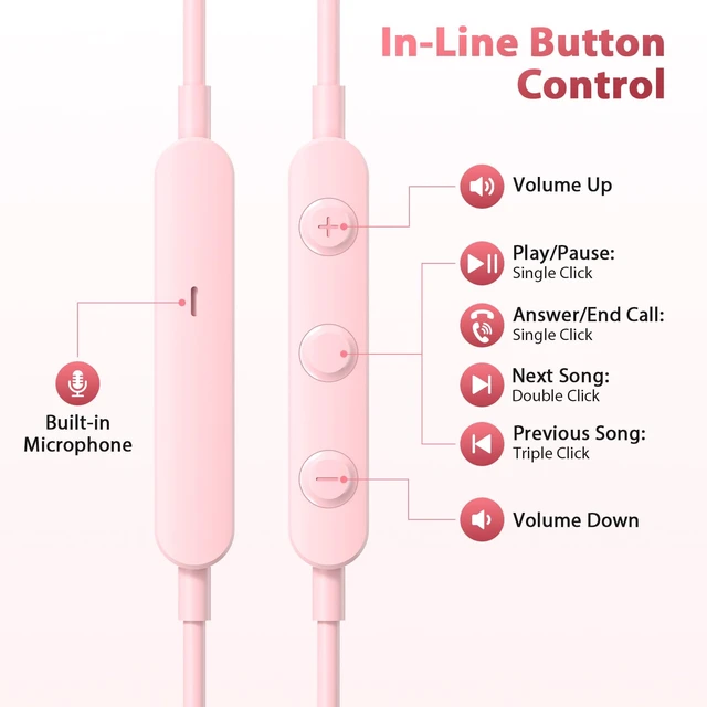 Alt view image 7 of 7 - Wired Earbuds 3.5mm Earphones for Chromebook Laptop Kids School with Case 3.5 mm Jack Corded Headphones with Microphone Control Plug-in Earbuds for Kindle Fire/Samsung/Computer/Tablet Airplane,Pink