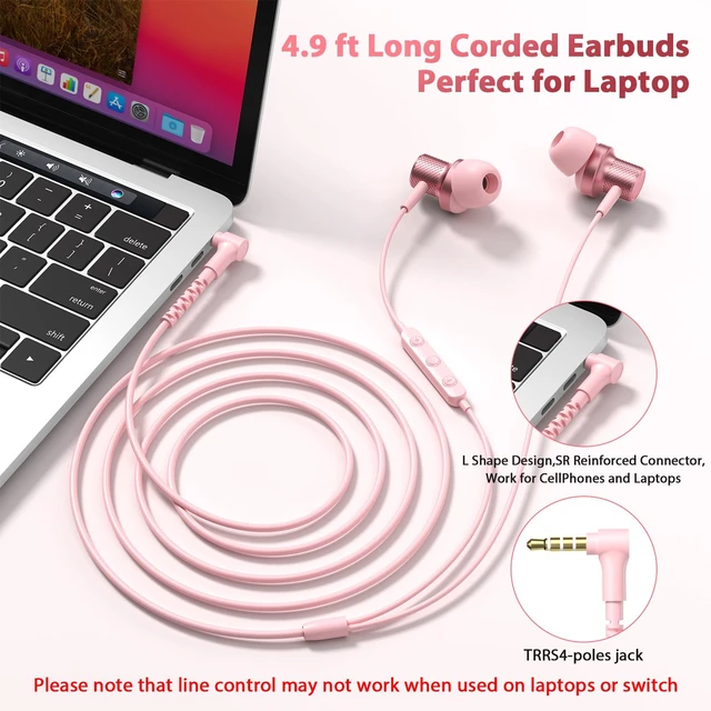 Alt view image 6 of 7 - Wired Earbuds 3.5mm Earphones for Chromebook Laptop Kids School with Case 3.5 mm Jack Corded Headphones with Microphone Control Plug-in Earbuds for Kindle Fire/Samsung/Computer/Tablet Airplane,Pink