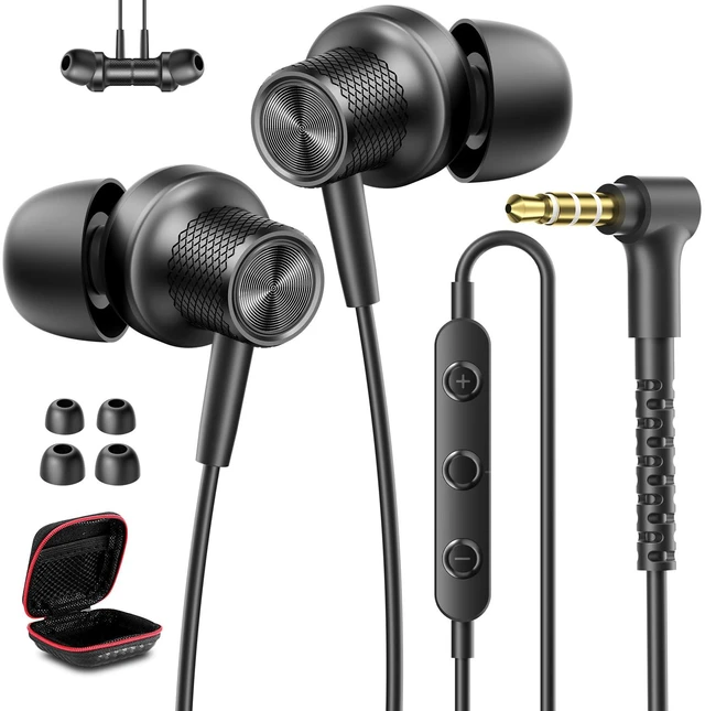 Main image of Wired Earbuds 3.5mm Earphones for Chromebook Laptop Kids School with Case 3.5 mm Jack Corded Headphones with Microphone Control Plug-in Earbud for Kindle Fire/Samsung/Computer/Tablet Airplane,Black