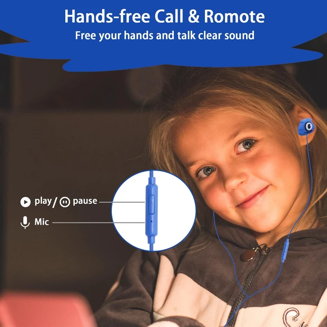 Alt view image 4 of 7 - Kids Earbuds with Storage Case for Back to School, Earbuds for Kids In-Ear Headphones of Electronics Wired 3.5mm with Mic Microphone, Lovely Gifts for School Girls and Boys (Monster, Blue)