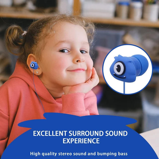 Alt view image 5 of 7 - Kids Earbuds with Storage Case for Back to School, Earbuds for Kids In-Ear Headphones of Electronics Wired 3.5mm with Mic Microphone, Lovely Gifts for School Girls and Boys (Monster, Blue)
