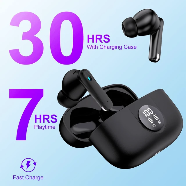 Alt view image 3 of 6 - True Wireless Earbuds, Active Noise Cancellation Bluetooth 5.3 TWS with 4 ENC mic, Charging Case with Battery Level Indication, Low Latency 30 Hrs Playback time