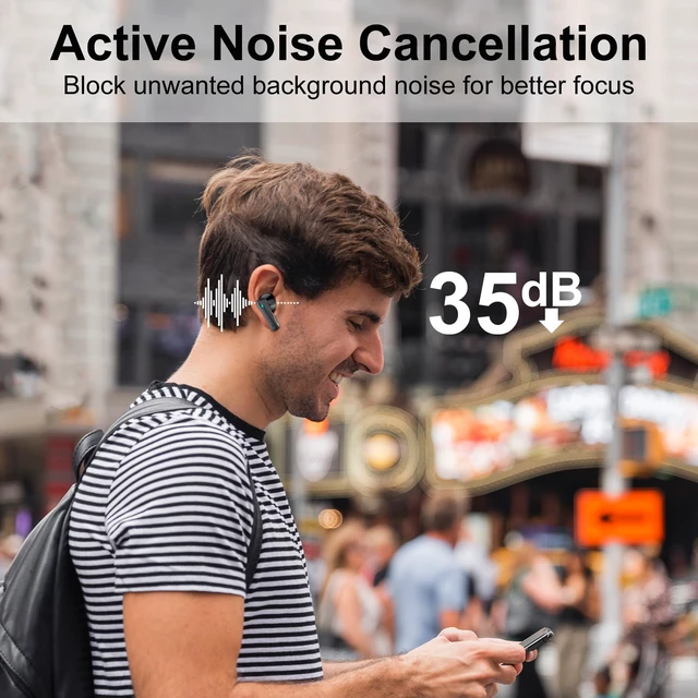 Alt view image 2 of 6 - True Wireless Earbuds, Active Noise Cancellation Bluetooth 5.3 TWS with 4 ENC mic, Charging Case with Battery Level Indication, Low Latency 30 Hrs Playback time