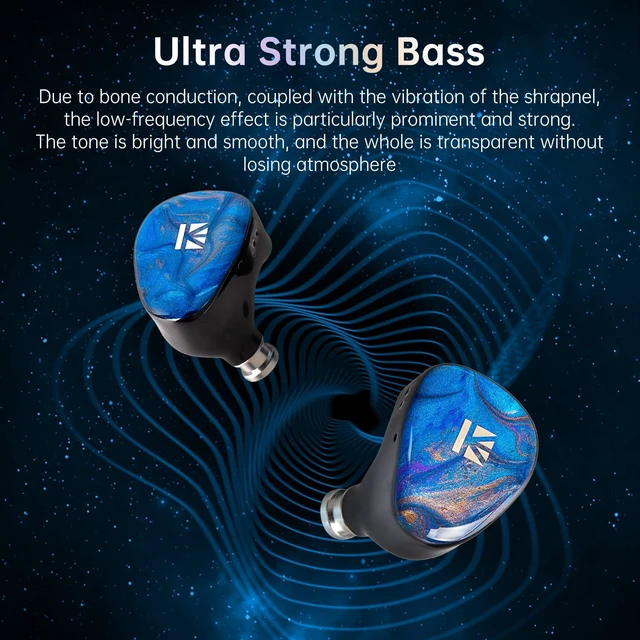 Alt view image 3 of 7 - KBEAR KB02 Colorful Resin Shell in Ear Monitor Headphones, Bone Conduction Dynamic Driver Wired Earbuds, IEM Headphones HiFi Earphones with 2Pin 4N OFC Cable 3.5mm Plug for Singers Musicians, Blue