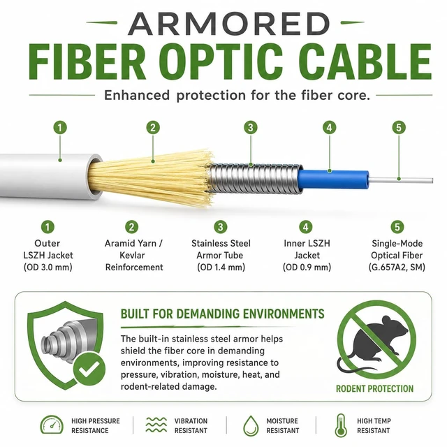 Alt view image 2 of 7 - SC/APC to SC/APC Patch Cord Optical Armored Single Mode Simplex 3.0mm, Fiber Optic Cable for High-Speed Networking (30m(98ft))