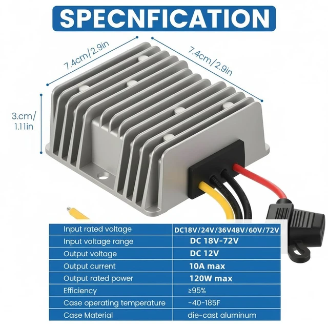 Alt view image 2 of 6 - Input DC 18V-72V to 12V 10A 120W Buck Converter18V 20V 24V 36V 48V 60V 72V to 12V Step Down Converter Voltage Regulator Reducer Waterproof for Golf Cart