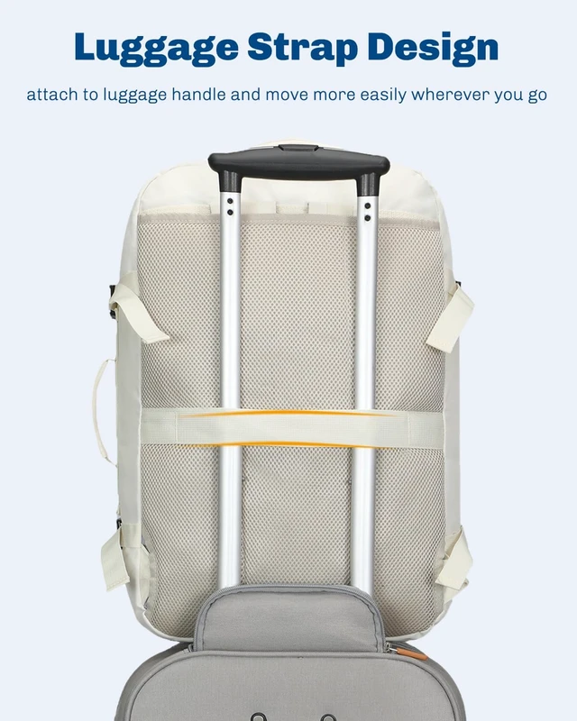 Alt view image 3 of 7 - 38L Flight Approved Backpack Carry On Travel Bag for Men Women Beige Large Weekender Cabin Luggage,Padded 15" Laptop Sleeve,Convertible Overnight Duffel,9 Organized Pockets