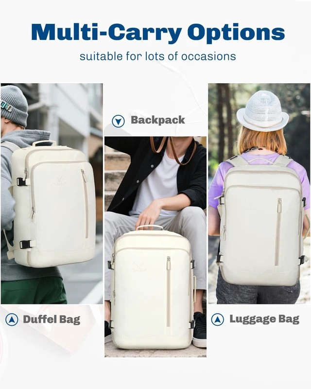 Alt view image 5 of 7 - 38L Flight Approved Backpack Carry On Travel Bag for Men Women Beige Large Weekender Cabin Luggage,Padded 15" Laptop Sleeve,Convertible Overnight Duffel,9 Organized Pockets