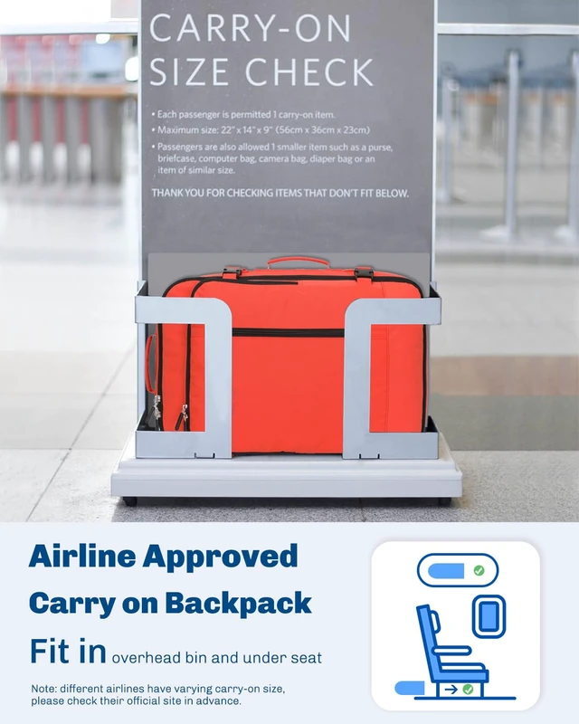 Alt view image 5 of 7 - 38L Flight Approved Backpack Carry On Travel Bag for Men Women Orange Weekender Cabin Luggage,Padded 15" Laptop Sleeve,Convertible Overnight Duffel,9 Organized Pockets