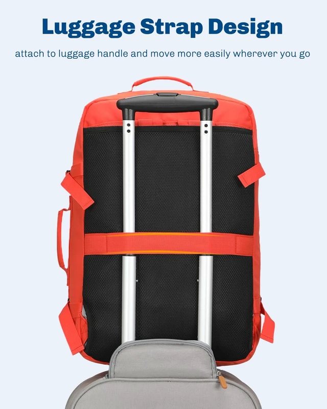 Alt view image 6 of 7 - 38L Flight Approved Backpack Carry On Travel Bag for Men Women Orange Weekender Cabin Luggage,Padded 15" Laptop Sleeve,Convertible Overnight Duffel,9 Organized Pockets