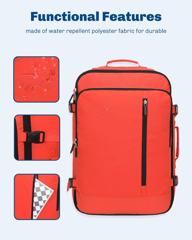 Alt view image 7 of 7 - 38L Flight Approved Backpack Carry On Travel Bag for Men Women Orange Weekender Cabin Luggage,Padded 15" Laptop Sleeve,Convertible Overnight Duffel,9 Organized Pockets