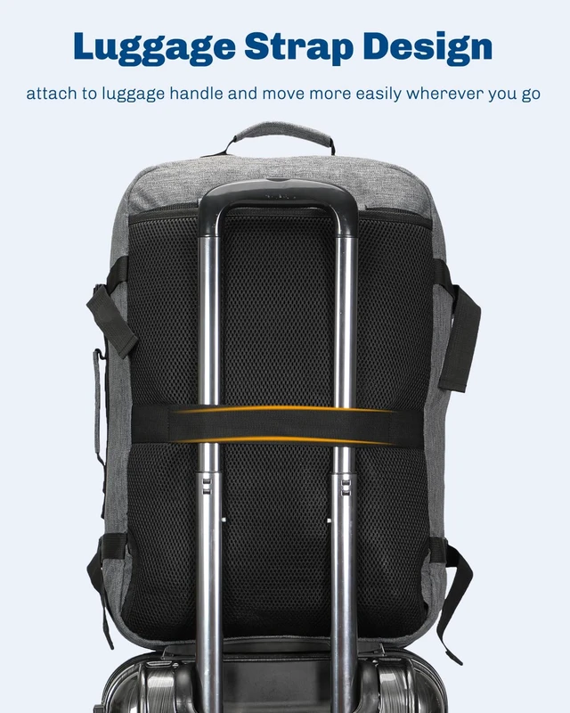 Alt view image 4 of 7 - 38L Flight Approved Backpack Carry On Travel Bag for Men Women Black Grey Large Weekender Cabin Luggage,Padded 15" Laptop Sleeve,Convertible Overnight Duffel,9 Organized Pockets
