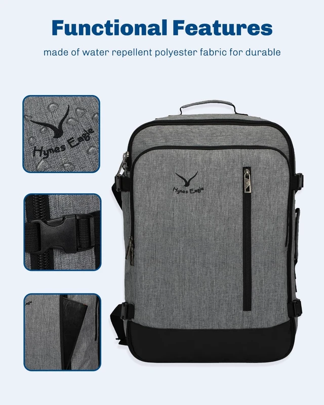 Alt view image 5 of 7 - 38L Flight Approved Backpack Carry On Travel Bag for Men Women Black Grey Large Weekender Cabin Luggage,Padded 15" Laptop Sleeve,Convertible Overnight Duffel,9 Organized Pockets