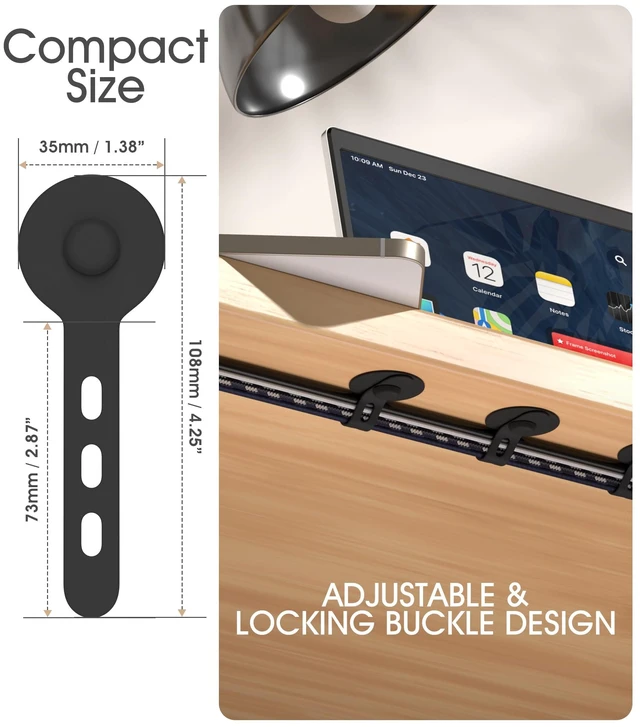 Alt view image 2 of 7 - Cable Management Under Desk, Adhesive Cable Ties, 30Pack-Black Adjustable Silicone Cable Ties Cord Organizer, Reusable Heavy-Duty Cord Holder Under Table for Office, School, Home