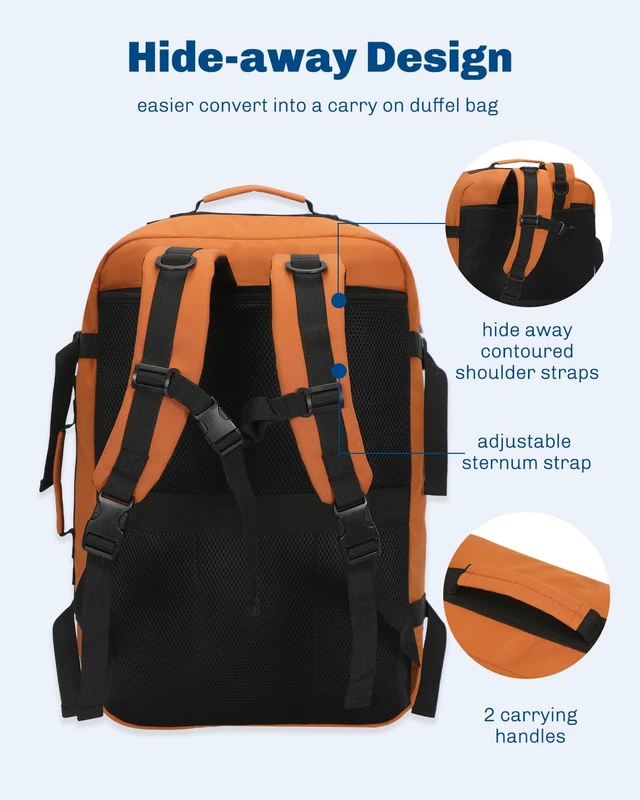 Alt view image 3 of 7 - 38L Flight Approved Backpack Carry On Travel Bag for Men Women Bronze Large Weekender Cabin Luggage,Padded 15" Laptop Sleeve,Convertible Overnight Duffel,9 Organized Pockets