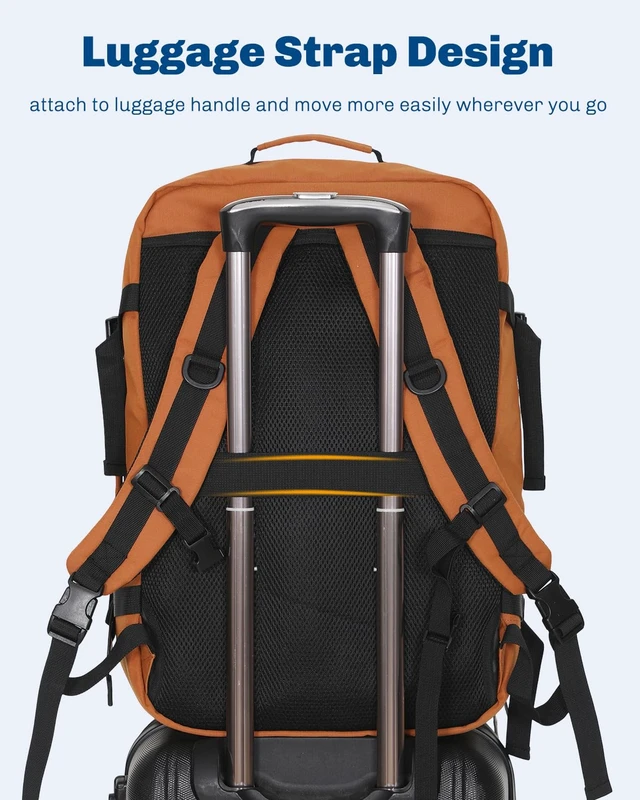 Alt view image 4 of 7 - 38L Flight Approved Backpack Carry On Travel Bag for Men Women Bronze Large Weekender Cabin Luggage,Padded 15" Laptop Sleeve,Convertible Overnight Duffel,9 Organized Pockets