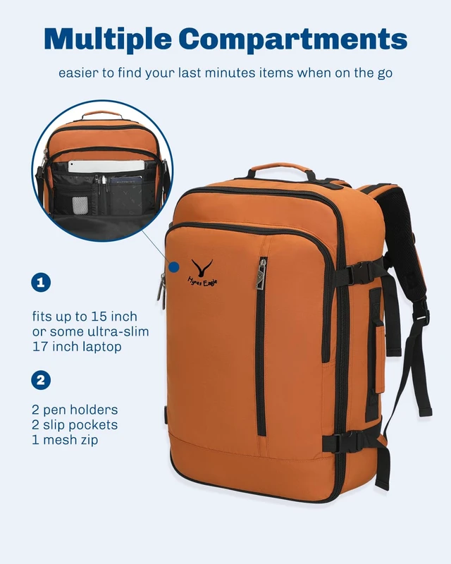 Alt view image 6 of 7 - 38L Flight Approved Backpack Carry On Travel Bag for Men Women Bronze Large Weekender Cabin Luggage,Padded 15" Laptop Sleeve,Convertible Overnight Duffel,9 Organized Pockets