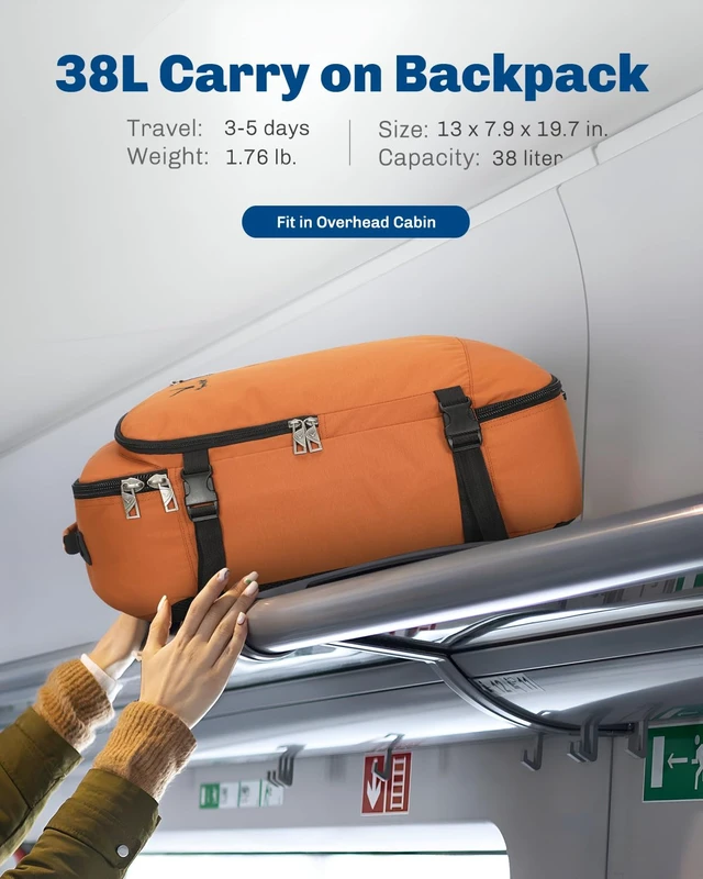 Alt view image 7 of 7 - 38L Flight Approved Backpack Carry On Travel Bag for Men Women Bronze Large Weekender Cabin Luggage,Padded 15" Laptop Sleeve,Convertible Overnight Duffel,9 Organized Pockets