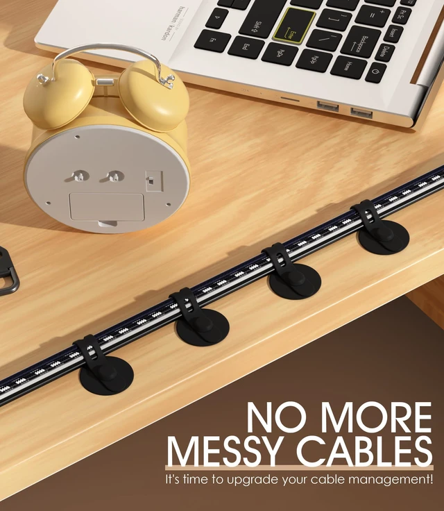 Alt view image 7 of 7 - Cable Management Under Desk, Adhesive Cable Ties, 30Pack-Black Adjustable Silicone Cable Ties Cord Organizer, Reusable Heavy-Duty Cord Holder Under Table for Office, School, Home