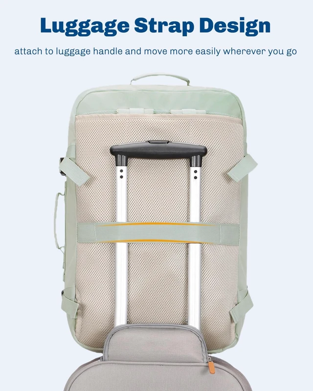 Alt view image 6 of 7 - 38L Flight Approved Backpack Carry On Travel Bag for Men Women Mint Green Large Weekender Cabin Luggage,Padded 15" Laptop Sleeve,Convertible Overnight Duffel,9 Organized Pockets