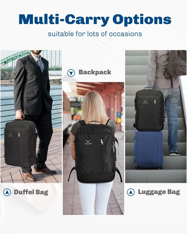 Alt view image 2 of 7 - 38L Flight Approved Backpack Carry On Travel Bag for Men Women Black Large Weekender Cabin Luggage,Padded 15" Laptop Sleeve,Convertible Overnight Duffel,9 Organized Pockets