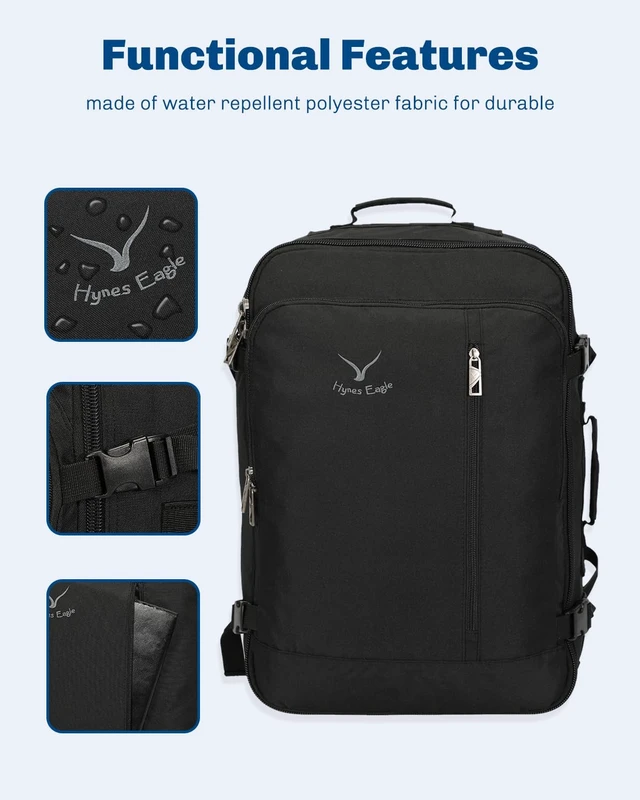 Alt view image 6 of 7 - 38L Flight Approved Backpack Carry On Travel Bag for Men Women Black Large Weekender Cabin Luggage,Padded 15" Laptop Sleeve,Convertible Overnight Duffel,9 Organized Pockets