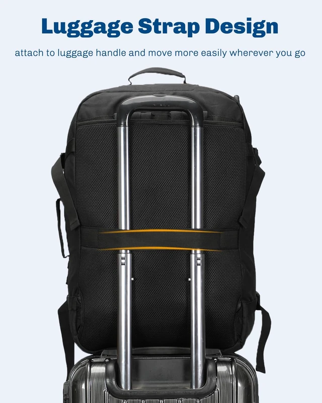 Alt view image 7 of 7 - 38L Flight Approved Backpack Carry On Travel Bag for Men Women Black Large Weekender Cabin Luggage,Padded 15" Laptop Sleeve,Convertible Overnight Duffel,9 Organized Pockets