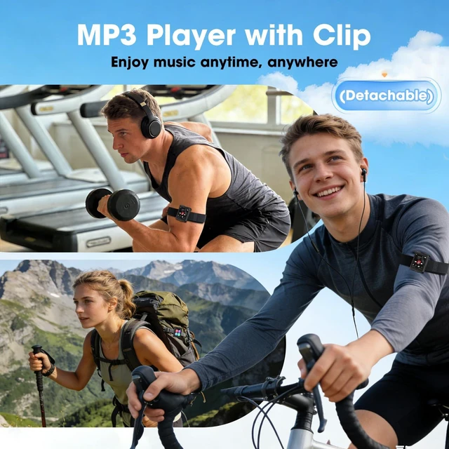 Alt view image 5 of 7 - Bluetooth 5.3 Mini MP3 Player, 1.8" Touchscreen Portable Tiny Music Player with Speaker, FM Radio, Voice Recorder, Pedometer, Detachable Sports Clip with Earphones, 8GB Expandable up to 128GB, Black