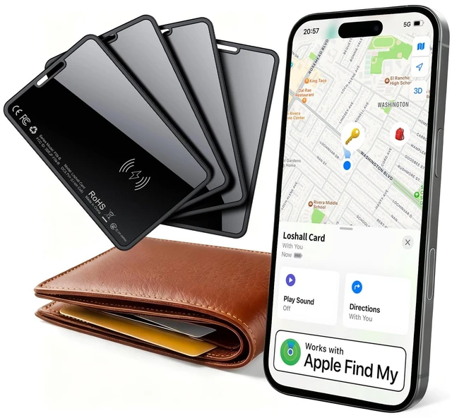 Main image of 0.09in Slim Wallet Tracker Card for Apple iOS Find My App (4 Pack) Air Tracking Smart Card for Wallet, Wireless Charging, IP68 Waterproof, Key Finder & Item Locator for Keys, Bags, Passport