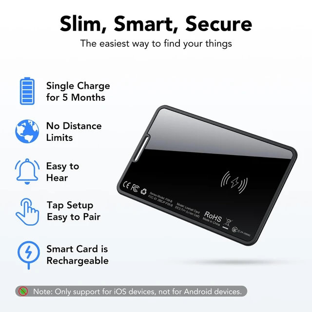 Alt view image 2 of 7 - 0.09in Slim Wallet Tracker Card for Apple iOS Find My App (4 Pack) Air Tracking Smart Card for Wallet, Wireless Charging, IP68 Waterproof, Key Finder & Item Locator for Keys, Bags, Passport