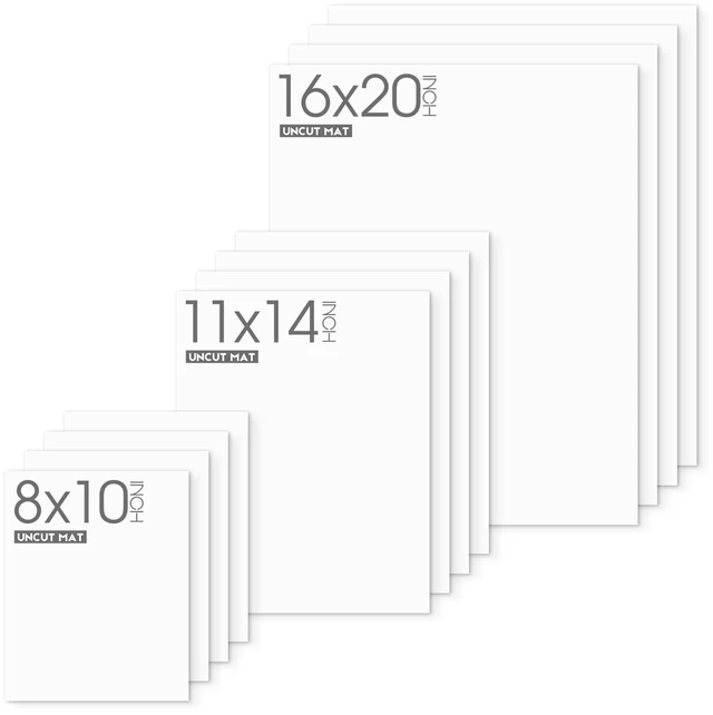 Main image of 12 Sets Uncut Picture Mat Boards, 8x10/11x14/16x20 Matboards for Frames White, Acid-Free Matte Backing Boards for Prints, Photos, Arts, Back Support