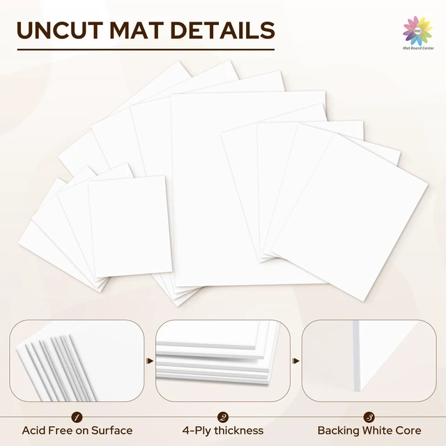 Alt view image 3 of 7 - 12 Sets Uncut Picture Mat Boards, 8x10/11x14/16x20 Matboards for Frames White, Acid-Free Matte Backing Boards for Prints, Photos, Arts, Back Support
