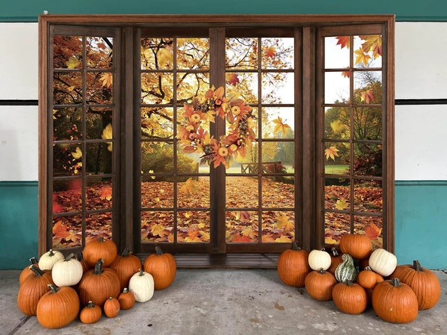 Alt view image 3 of 7 - Fall Window Backdrop Autumn Forest Scene Maple Leaf Photography Background Fall Harvest Thanksgiving Day Kids Adults Baby Shower Birthday Party Decoration Photo Shoot Prop (10x8FT)