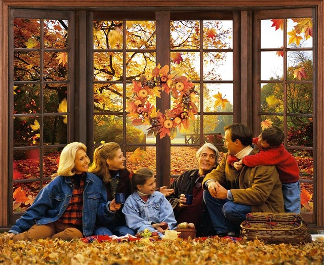 Alt view image 4 of 7 - Fall Window Backdrop Autumn Forest Scene Maple Leaf Photography Background Fall Harvest Thanksgiving Day Kids Adults Baby Shower Birthday Party Decoration Photo Shoot Prop (10x8FT)
