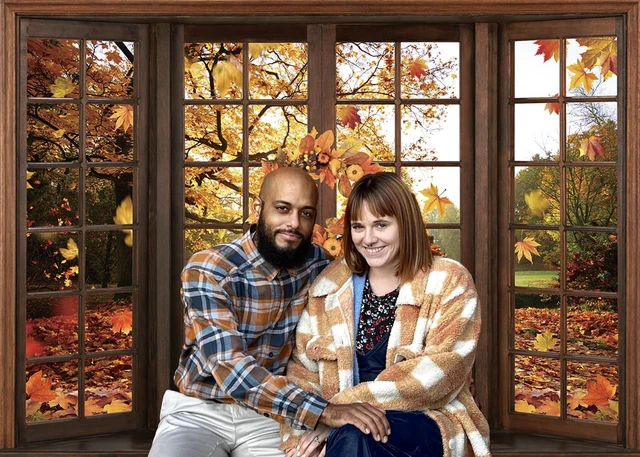 Alt view image 5 of 7 - Fall Window Backdrop Autumn Forest Scene Maple Leaf Photography Background Fall Harvest Thanksgiving Day Kids Adults Baby Shower Birthday Party Decoration Photo Shoot Prop (10x8FT)