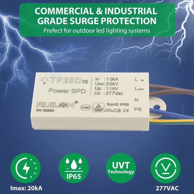 Alt view image 2 of 7 - 2Pcs Surge Protective Device, Power Surge Protector for Surge Protection, Low Voltage Surge Arrester for Indoor and Outdoor Lighting(110-277 VAC)