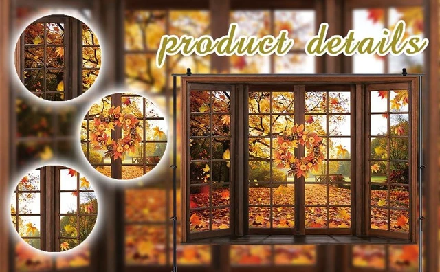 Alt view image 6 of 7 - Fall Window Backdrop Autumn Forest Scene Maple Leaf Photography Background Fall Harvest Thanksgiving Day Kids Adults Baby Shower Birthday Party Decoration Photo Shoot Prop (10x8FT)