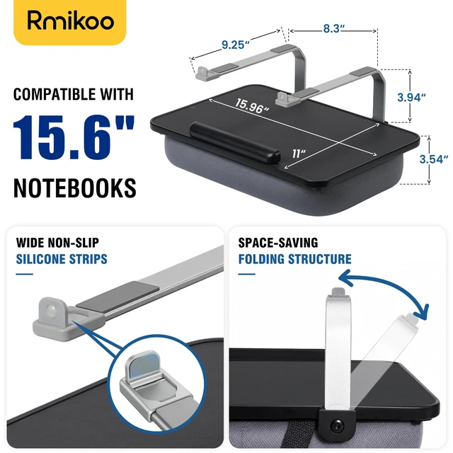 Alt view image 4 of 7 - Rimkoo Elevated Lap Desk for 15.6" Laptop, 2-in-1 Dual Laptop Stand with Pillow Cushion, Lightweight Lap Tray for Couch & Bed, Ergonomic Design for Stable Typing & Relaxed Posture, Black