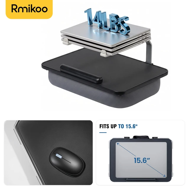 Alt view image 5 of 7 - Rimkoo Elevated Lap Desk for 15.6" Laptop, 2-in-1 Dual Laptop Stand with Pillow Cushion, Lightweight Lap Tray for Couch & Bed, Ergonomic Design for Stable Typing & Relaxed Posture, Black