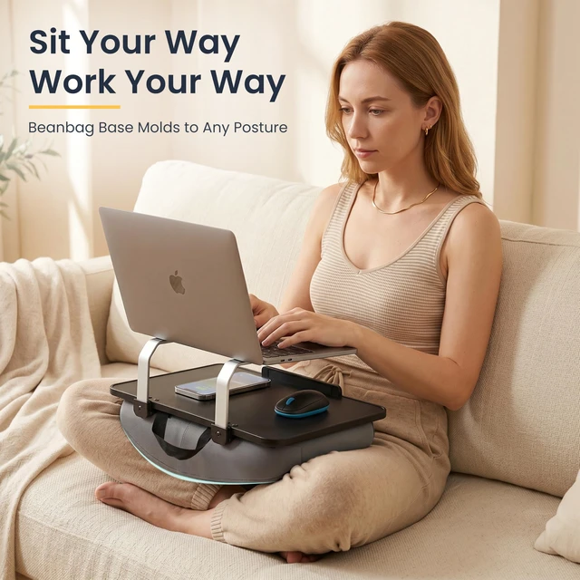 Alt view image 7 of 7 - Rimkoo Elevated Lap Desk for 15.6" Laptop, 2-in-1 Dual Laptop Stand with Pillow Cushion, Lightweight Lap Tray for Couch & Bed, Ergonomic Design for Stable Typing & Relaxed Posture, Black