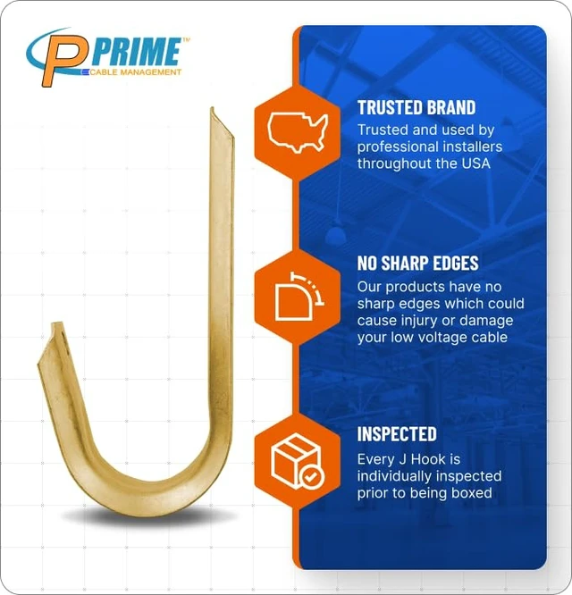 Alt view image 4 of 7 - 1 5/16 Inch Heavy Duty Metal Cable & Wire Support J-Hook Hangers for Wall Mounting & Attaching to Vertical Surfaces for Cable & Wire Management