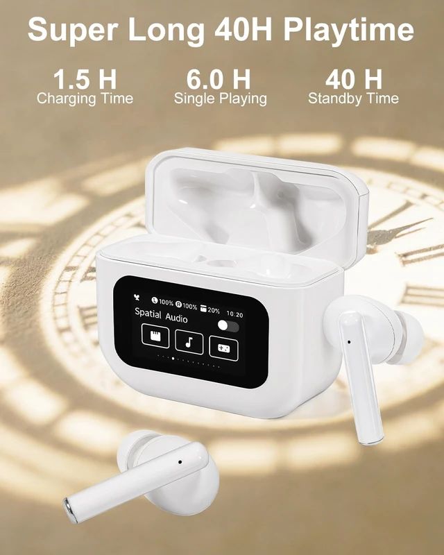 Alt view image 5 of 7 - Wireless Earbuds Bluetooth Headphones with LED Touchsceen, White IPX7 Waterproof Wireless Earphones, Hi-Fi Stereo & 68H Playtime, ANC ENC Noise Cancelling, for Work/Running/Trave