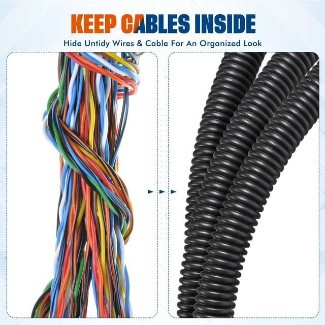 Alt view image 7 of 7 - 1/4",3/8",1/2"-20ft x 20ft Split Wire Loom Tubing Cable Sleeves Flexible Electrical Conduit Kit with Install Tool, Prevents Line Abrasion, For Automotive and Home Wiring, Cable Organization