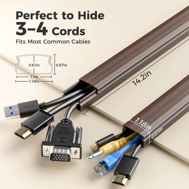 Alt view image 2 of 7 - TV Cord Hider, 71in Cord Cover, 1.18in W X 0.61in H, Darkwood Cord Covers for Wires on Wall, Cable Management Kit Hide 3-4 Wires, TV Wire Hider Wall